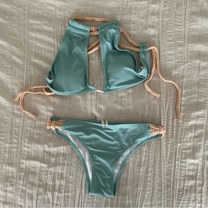 Cupshe light blue high neck criss-cross braided bikini